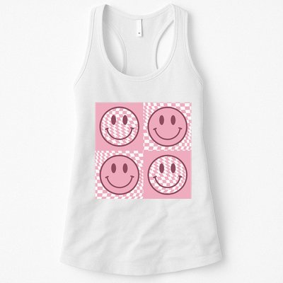 Funny Face Checkered Pattern Smile Face Meme Trendy Womens Tank Top