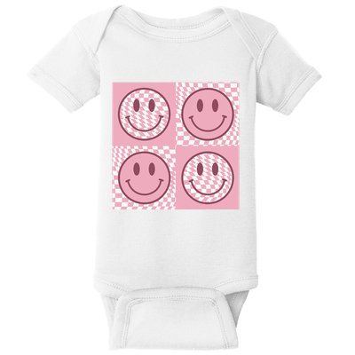 Funny Face Checkered Pattern Smile Face Meme Trendy Baby Bodysuit