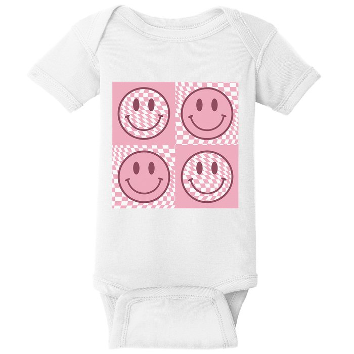 Funny Face Checkered Pattern Smile Face Meme Trendy Baby Bodysuit