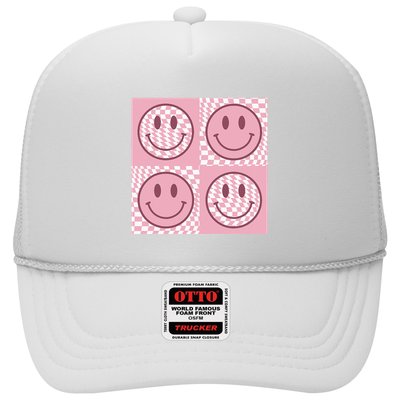 Funny Face Checkered Pattern Smile Face Meme Trendy Trucker Hat