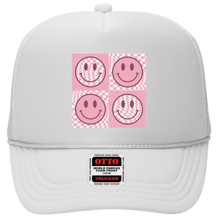 Funny Face Checkered Pattern Smile Face Meme Trendy Trucker Hat
