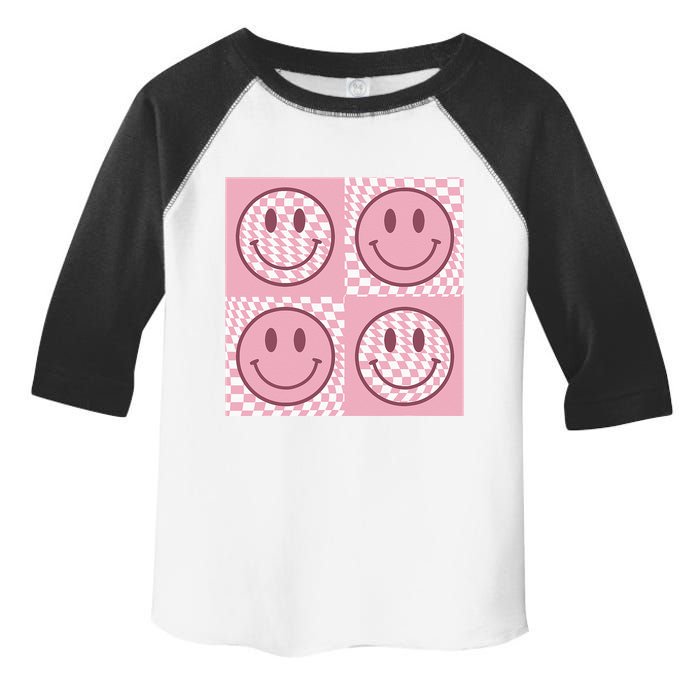 Funny Face Checkered Pattern Smile Face Meme Trendy Toddler Fine Jersey T-Shirt