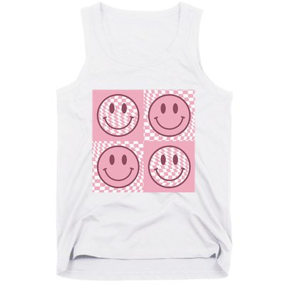 Funny Face Checkered Pattern Smile Face Meme Trendy Tank Top