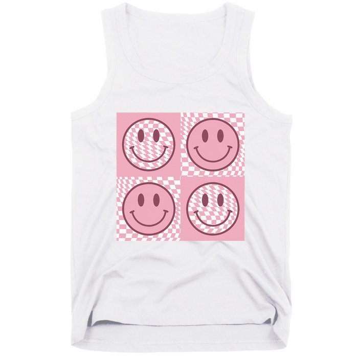 Funny Face Checkered Pattern Smile Face Meme Trendy Tank Top
