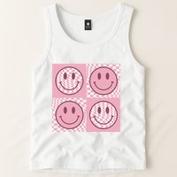 Funny Face Checkered Pattern Smile Face Meme Trendy Tank Top