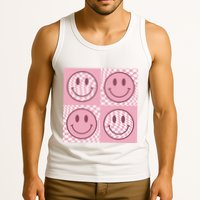 Funny Face Checkered Pattern Smile Face Meme Trendy Tank Top