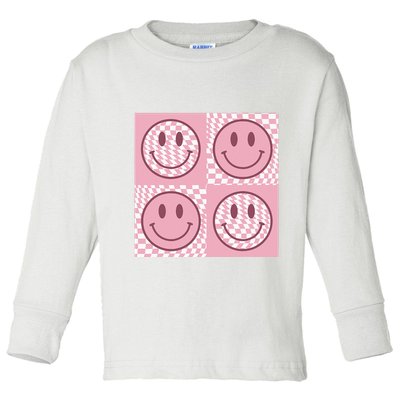 Funny Face Checkered Pattern Smile Face Meme Trendy Toddler Long Sleeve Shirt