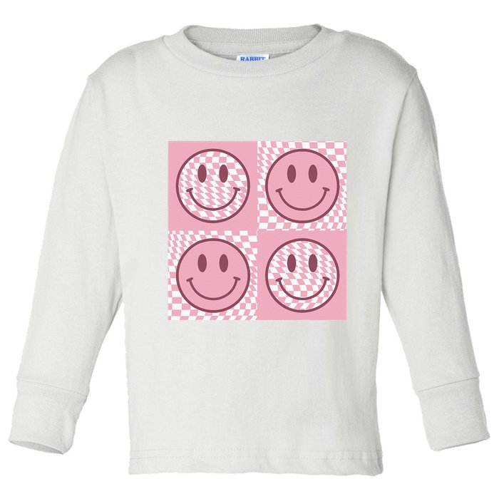 Funny Face Checkered Pattern Smile Face Meme Trendy Toddler Long Sleeve Shirt