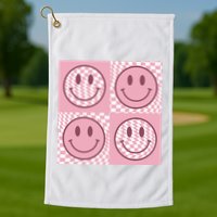 Funny Face Checkered Pattern Smile Face Meme Trendy Golf Towel