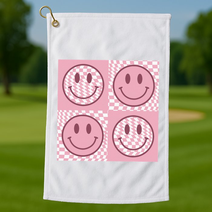Funny Face Checkered Pattern Smile Face Meme Trendy Golf Towel