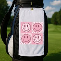 Funny Face Checkered Pattern Smile Face Meme Trendy Golf Towel