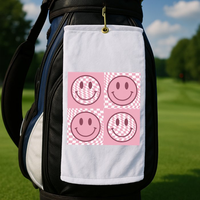 Funny Face Checkered Pattern Smile Face Meme Trendy Golf Towel