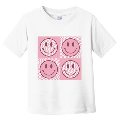 Funny Face Checkered Pattern Smile Face Meme Trendy Toddler T-Shirt
