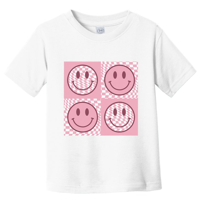Funny Face Checkered Pattern Smile Face Meme Trendy Toddler T-Shirt