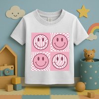 Funny Face Checkered Pattern Smile Face Meme Trendy Toddler T-Shirt