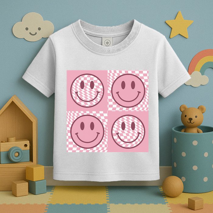 Funny Face Checkered Pattern Smile Face Meme Trendy Toddler T-Shirt