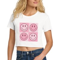 Funny Face Checkered Pattern Smile Face Meme Trendy Crop Top