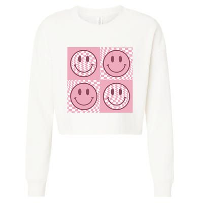 Funny Face Checkered Pattern Smile Face Meme Trendy Cropped Pullover Crew