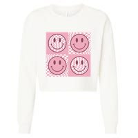 Funny Face Checkered Pattern Smile Face Meme Trendy Cropped Pullover Crew