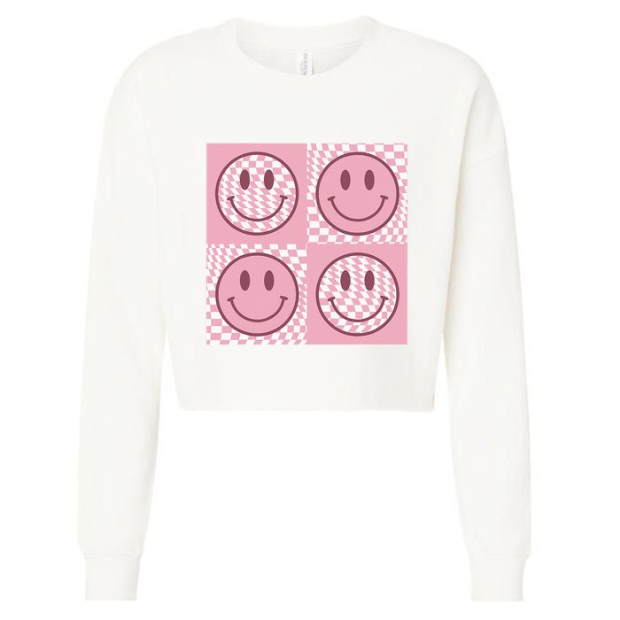 Funny Face Checkered Pattern Smile Face Meme Trendy Cropped Pullover Crew