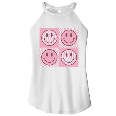 Funny Face Checkered Pattern Smile Face Meme Trendy Women's Perfect Tri Rocker Tank