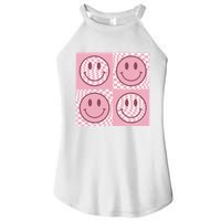 Funny Face Checkered Pattern Smile Face Meme Trendy Women's Perfect Tri Rocker Tank