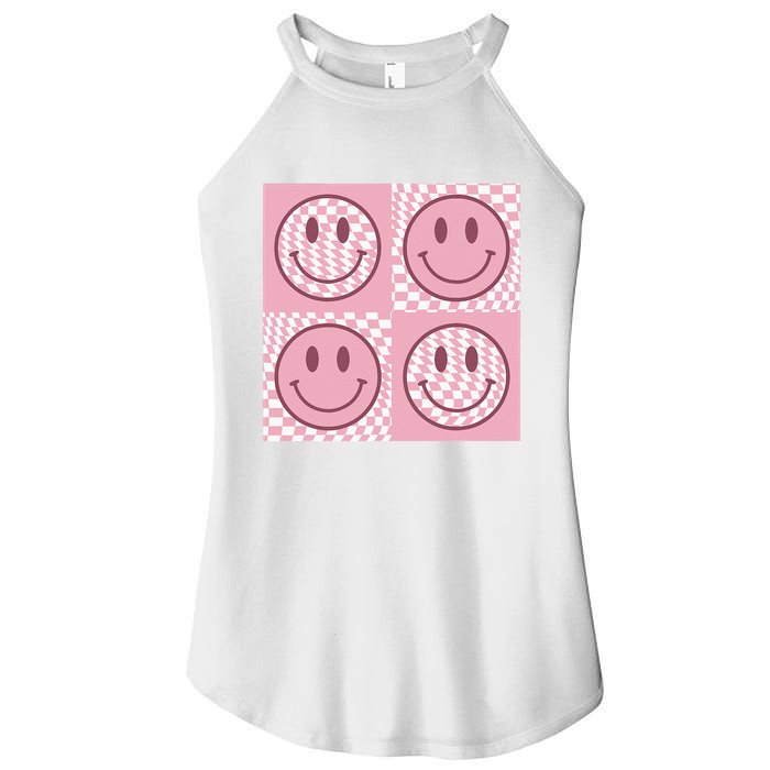 Funny Face Checkered Pattern Smile Face Meme Trendy Women's Perfect Tri Rocker Tank