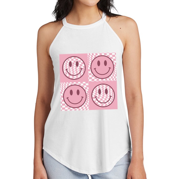 Funny Face Checkered Pattern Smile Face Meme Trendy Women's Perfect Tri Rocker Tank