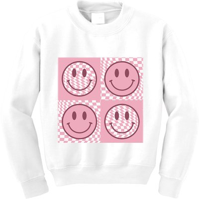 Funny Face Checkered Pattern Smile Face Meme Trendy Kids Sweatshirt