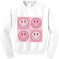 Funny Face Checkered Pattern Smile Face Meme Trendy Kids Sweatshirt