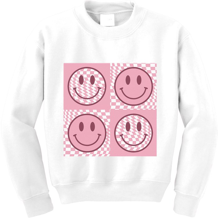 Funny Face Checkered Pattern Smile Face Meme Trendy Kids Sweatshirt