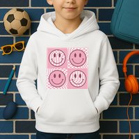 Funny Face Checkered Pattern Smile Face Meme Trendy Kids Hoodie