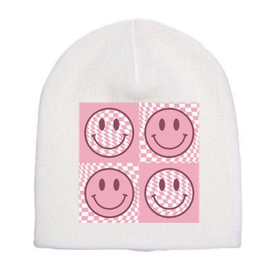 Funny Face Checkered Pattern Smile Face Meme Trendy Short Acrylic Beanie