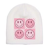 Funny Face Checkered Pattern Smile Face Meme Trendy Short Acrylic Beanie