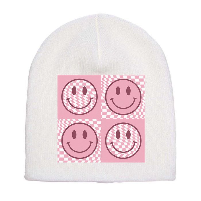 Funny Face Checkered Pattern Smile Face Meme Trendy Short Acrylic Beanie
