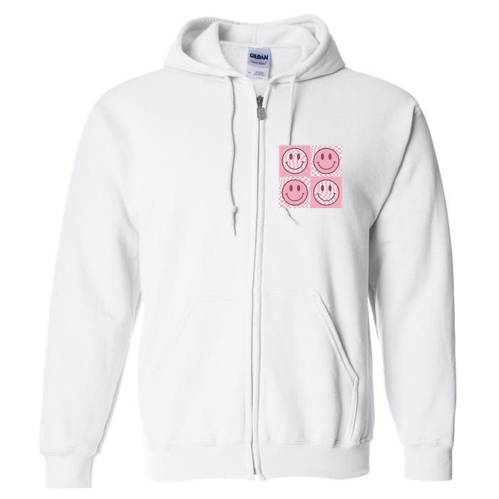 Funny Face Checkered Pattern Smile Face Meme Trendy Full Zip Hoodie