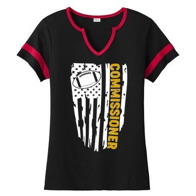 Fantasy Football Commissioner Distressed USA American Flag Ladies Halftime Notch Neck Tee