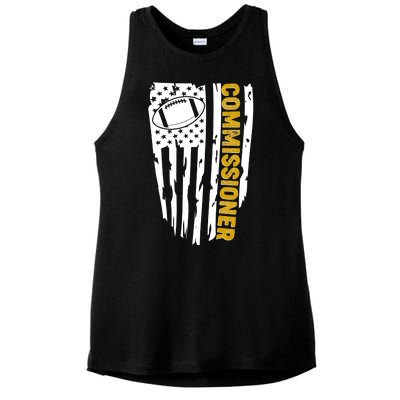 Fantasy Football Commissioner Distressed USA American Flag Ladies PosiCharge Tri-Blend Wicking Tank