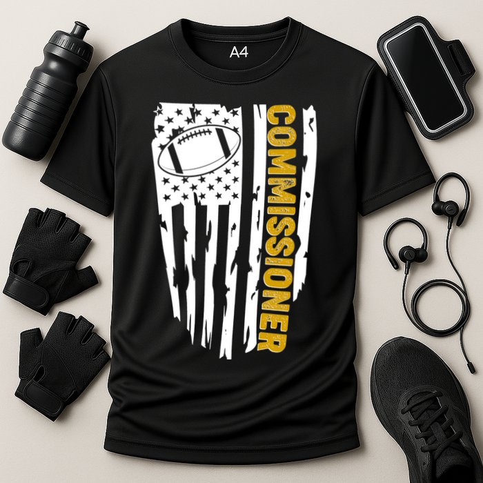 Fantasy Football Commissioner Distressed USA American Flag Cooling Performance Crew T-Shirt