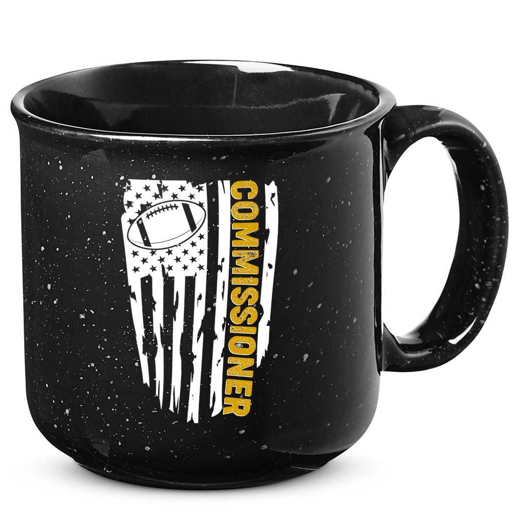 Fantasy Football Commissioner Distressed USA American Flag 15oz Campfire Ceramic Mug