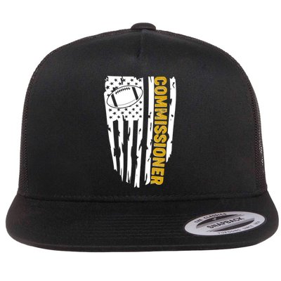 Fantasy Football Commissioner Distressed USA American Flag Flatbill Hat