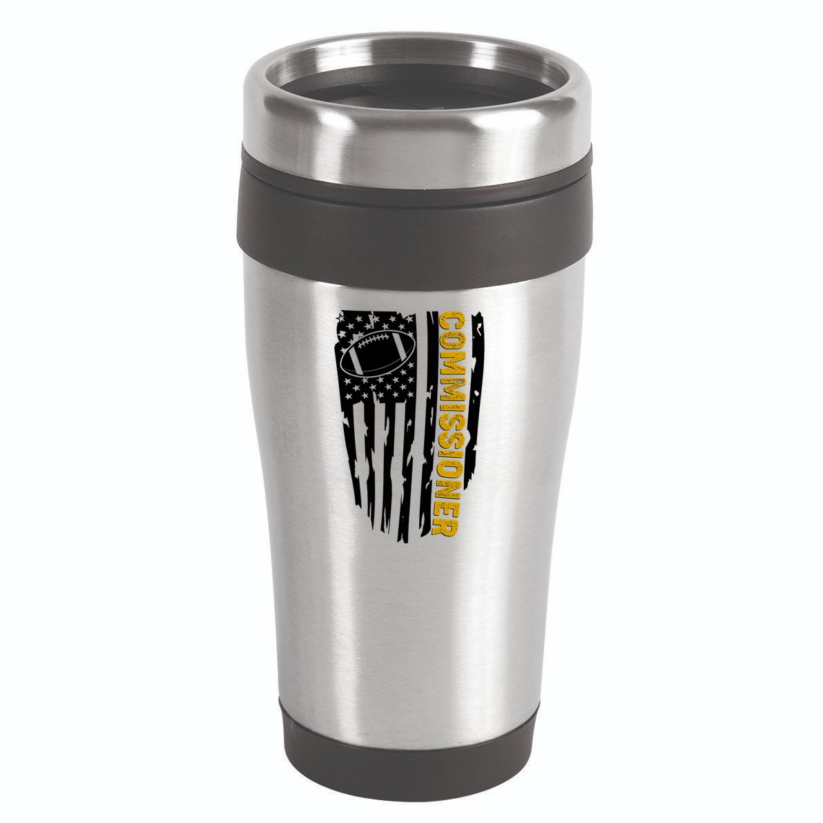 Fantasy Football Commissioner Distressed USA American Flag 16oz Travel Tumbler