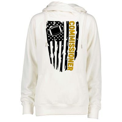 Fantasy Football Commissioner Distressed USA American Flag Womens Funnel Neck Pullover Hood