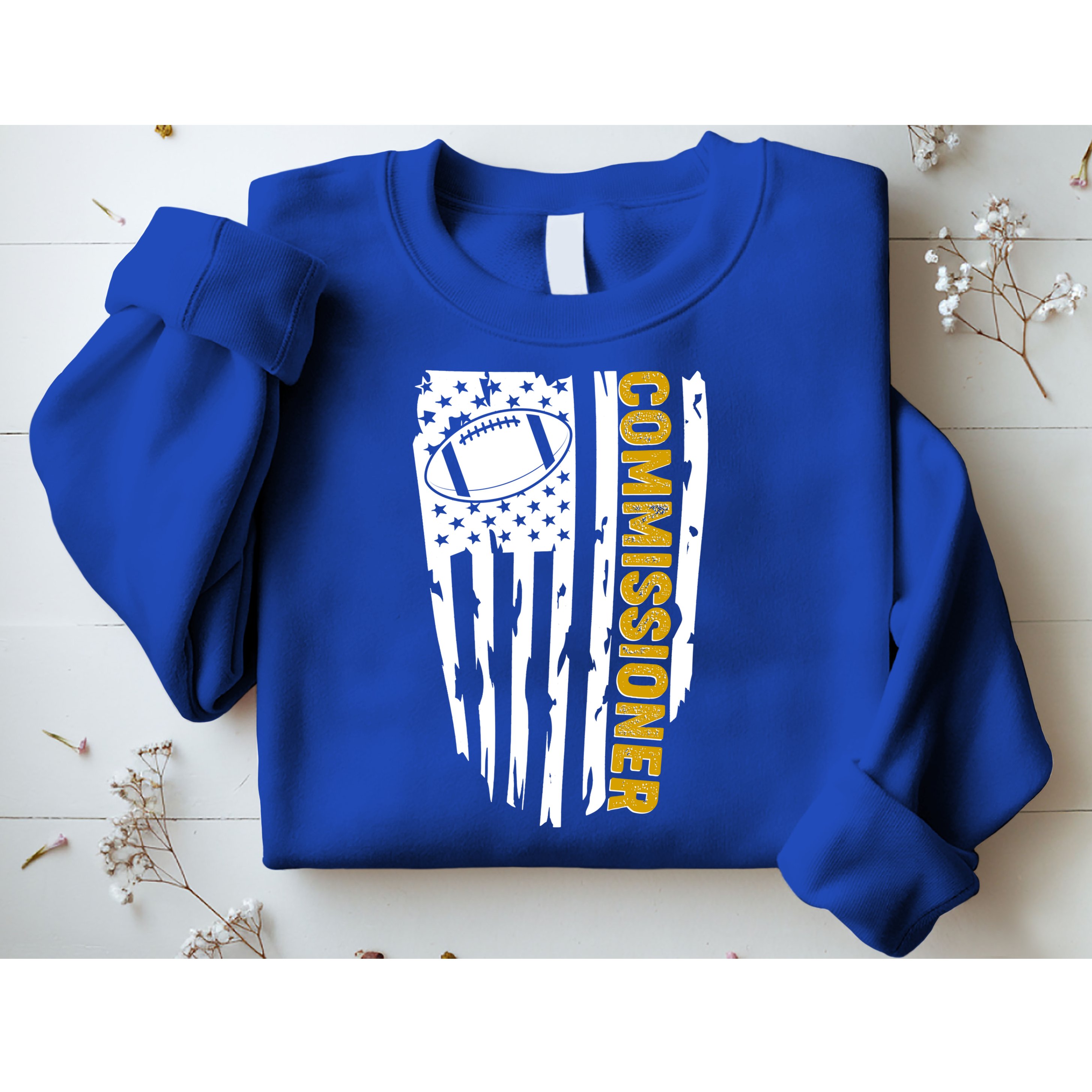 Fantasy Football Commissioner Distressed USA American Flag Sweatshirt