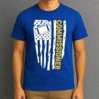 Fantasy Football Commissioner Distressed USA American Flag T-Shirt