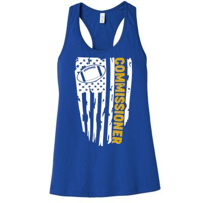 Fantasy Football Commissioner Distressed USA American Flag Women's Racerback Tank