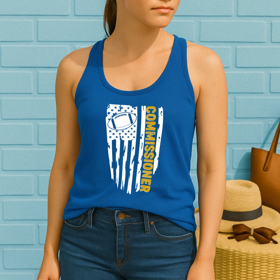 Fantasy Football Commissioner Distressed USA American Flag Womens Tank Top