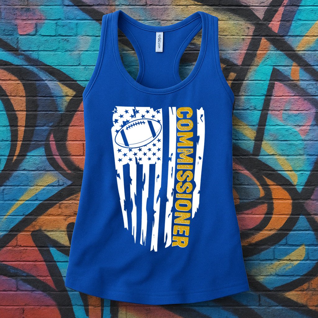 Fantasy Football Commissioner Distressed USA American Flag Womens Tank Top