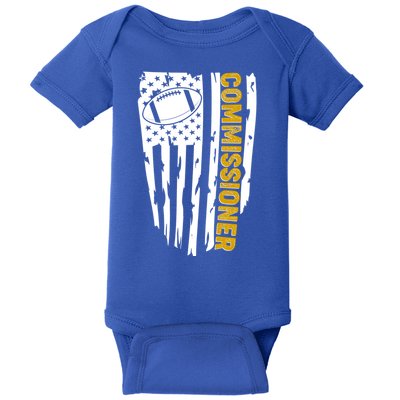 Fantasy Football Commissioner Distressed USA American Flag Baby Bodysuit
