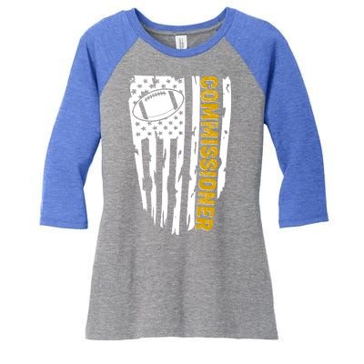 Fantasy Football Commissioner Distressed USA American Flag Women's Tri-Blend 3/4-Sleeve Raglan Shirt